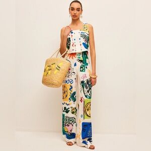 31 Graphic Print Crop Top With Wide-Leg Pants Set